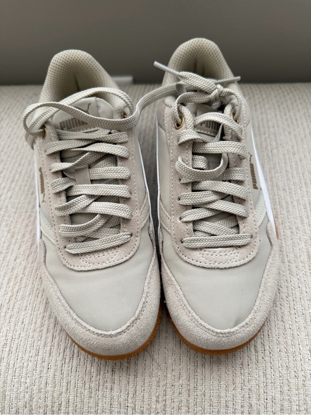 Puma Neutral Taupe and White Sneakers with Gum Sole - Picture 3 of 6
